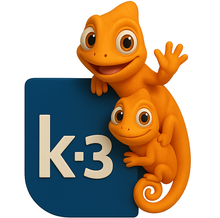 Die k:3 Chamäleons — Maskottchen für anpassbare Software